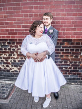Cheap Tea Length Plus Size Wedding Dress with 3/4 Sleeves, 1950s Vintage Gown,20111553-Dolly Gown